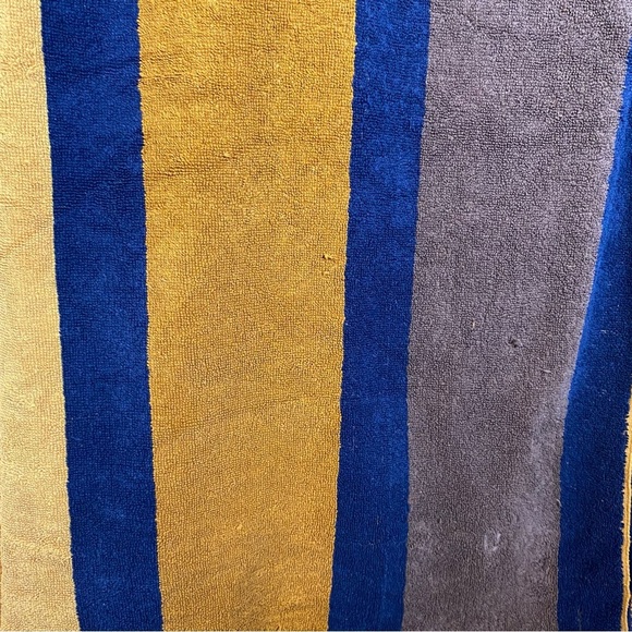 Vintage Yves Saint Laurent Large Bath Towel Striped Fieldcrest 70s Blue Yellow - Picture 12 of 16